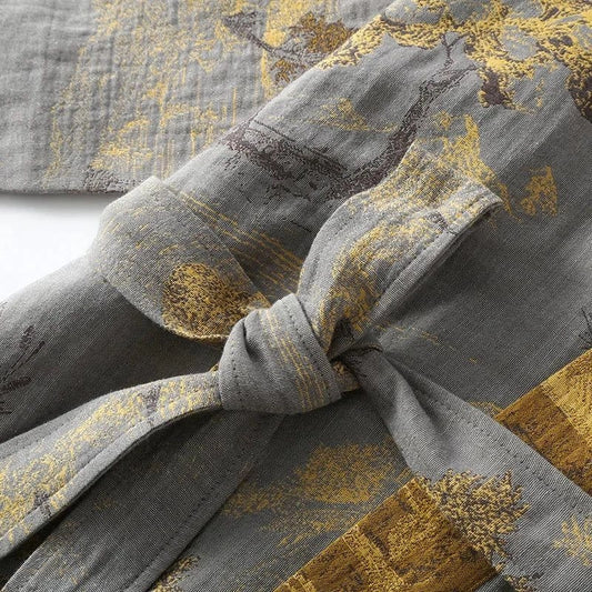 Peignoir Kimono Coton Homme Respirant Ceinture - 1