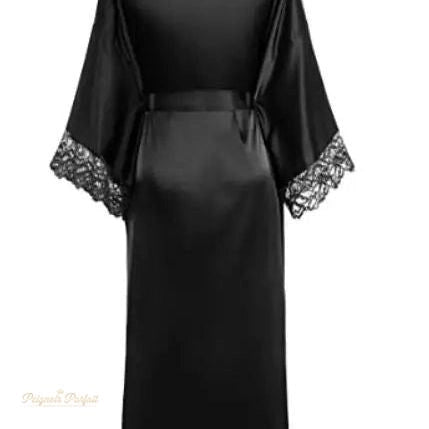 Peignoir Kimono Femme Noir Élégant Floral - 1