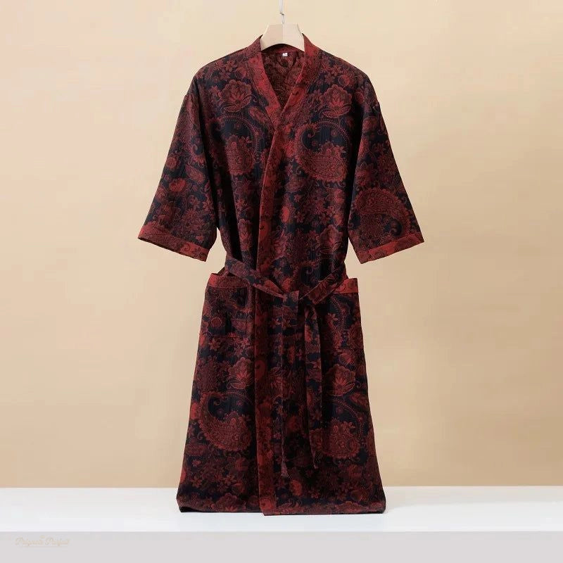 Peignoir Kimono Femme Rouge Et Noir Coton - Rouge Et Noir - M