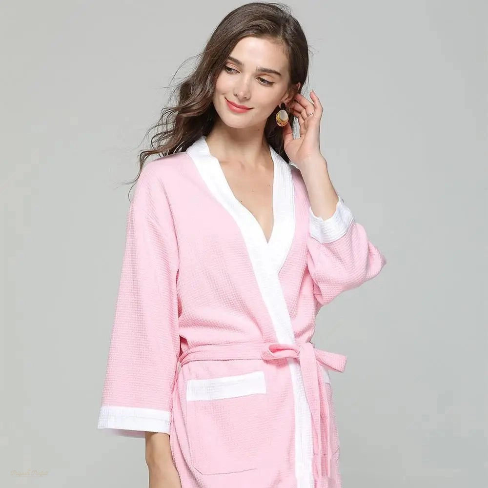 Peignoir Kimono Gaufré Femme Rose Doux - Rose Doux - XL