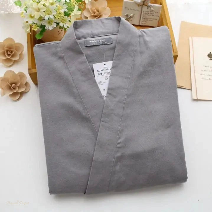 Peignoir Kimono Gris Perle Homme - Ensemble 2 Pièces - Gris Perle - XL