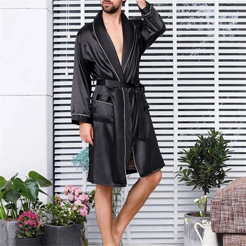 Peignoir Kimono Homme Satin Noir Satiné - Noir Satiné - XXL
