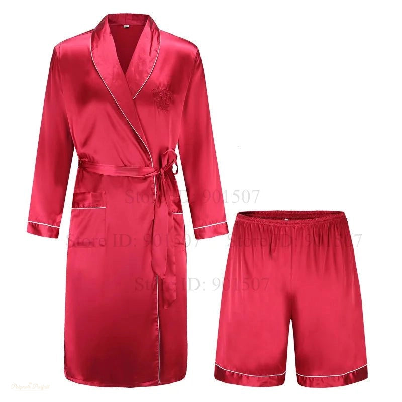 Peignoir Kimono Homme Satin Rouge Sombre - Rouge Sombre - XXXL