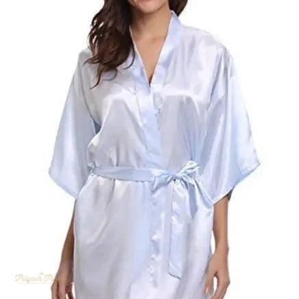 Peignoir Kimono Satin Bleu Clair Femme