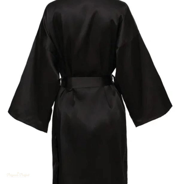 Peignoir Kimono Satin Noir Satiné Mariée - Noir Satiné - XXL