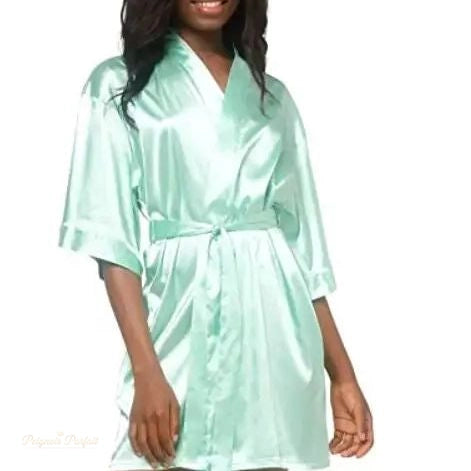 Peignoir Kimono Satin Vert Menthe Femme Courte - Vert Menthe - XXL