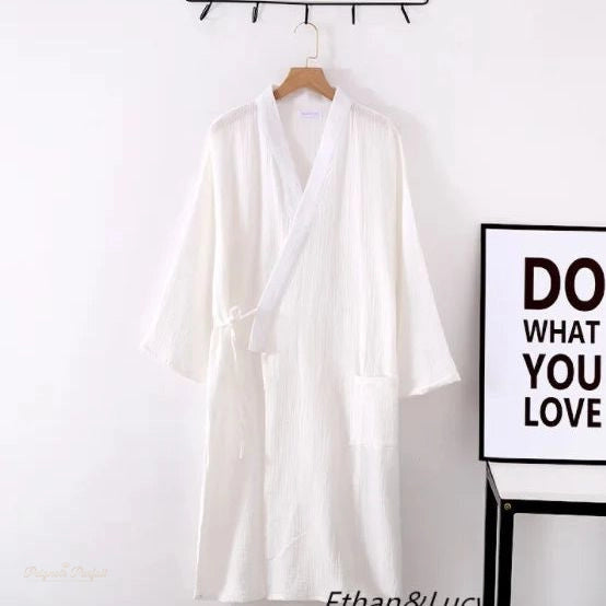 Peignoir kimono unisexe coton blanc pur - Blanc Pur - XXL