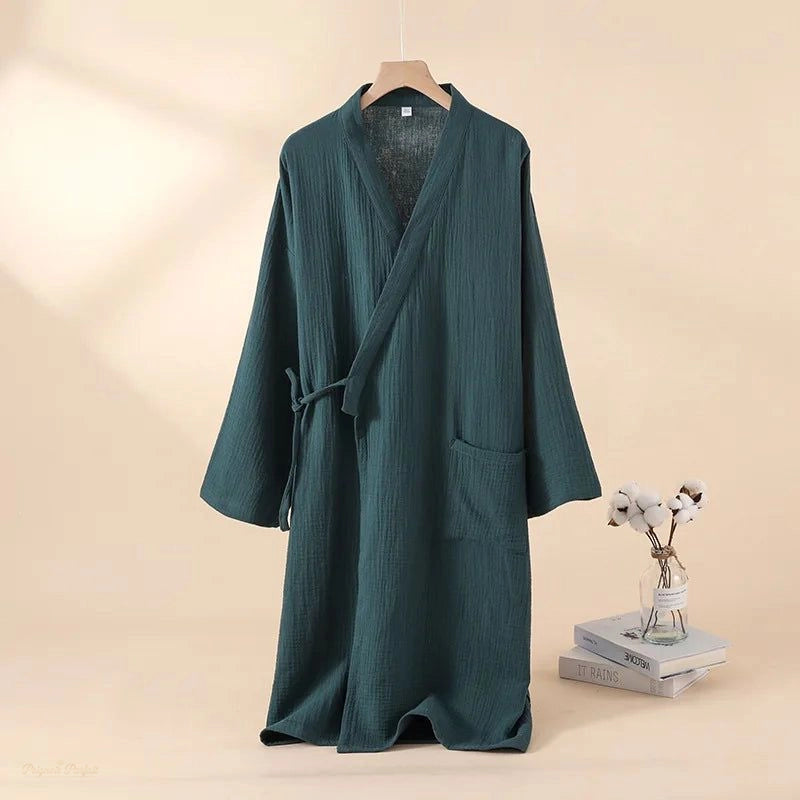 Peignoir Kimono Vert Forêt Coton Femme - Vert Forêt - L