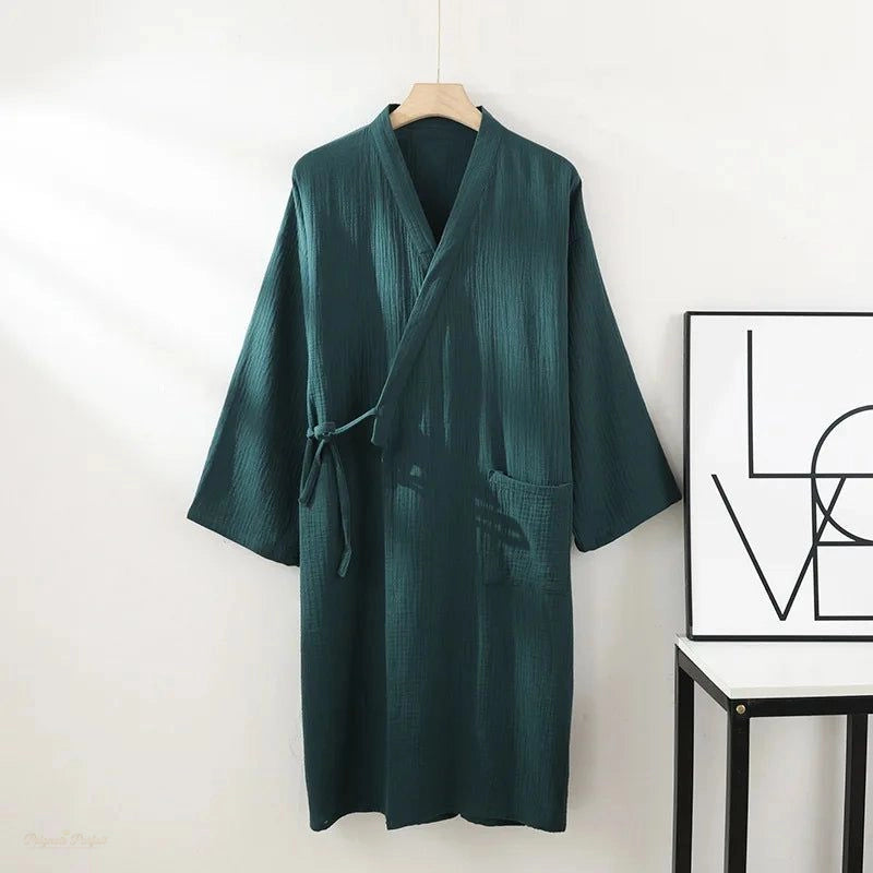 Peignoir Kimono Vert Forêt - Coton pour Adulte - Vert Forêt - L