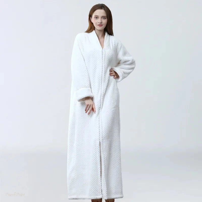 Peignoir Long Flanelle Blanc Pur Femme Chaud - Blanc Pur - XL(80-100kg) - Chine