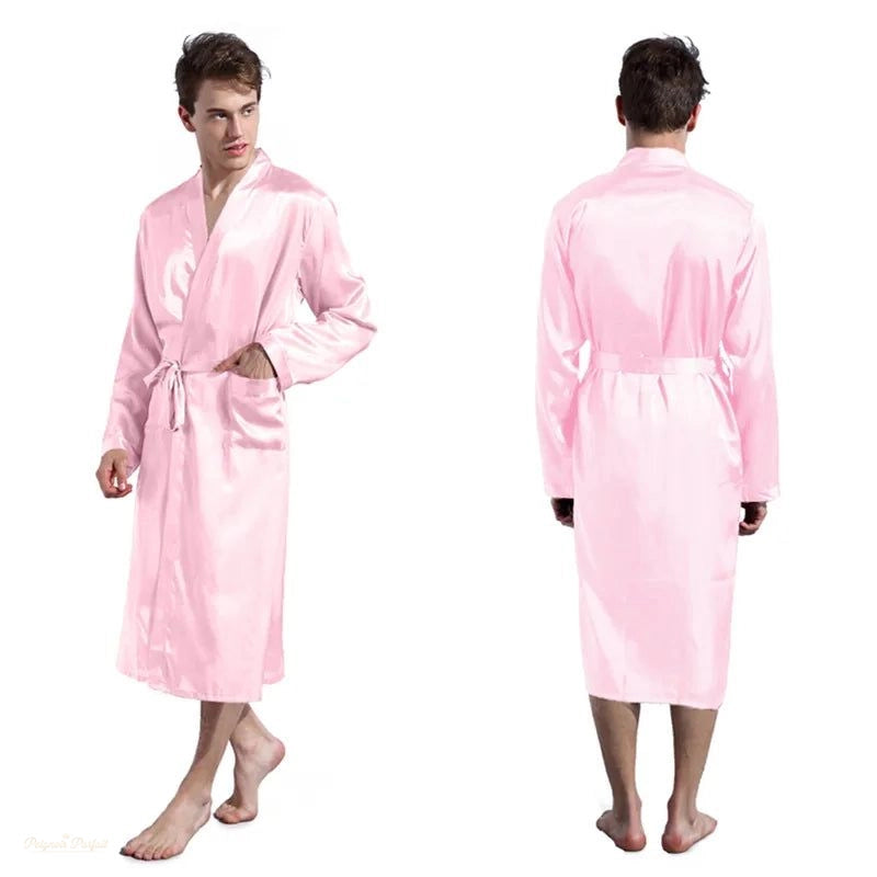 Peignoir Long Homme Satin Rose Satiné - Rose Satiné - XXL(87.5-95kg)