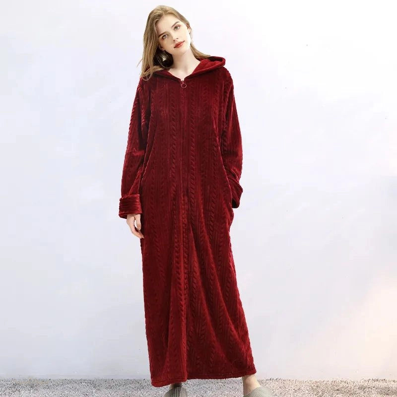 Peignoir long polaire femme Rouge Cerise hiver - Rouge Cerise - M(40-60kg) - Chine