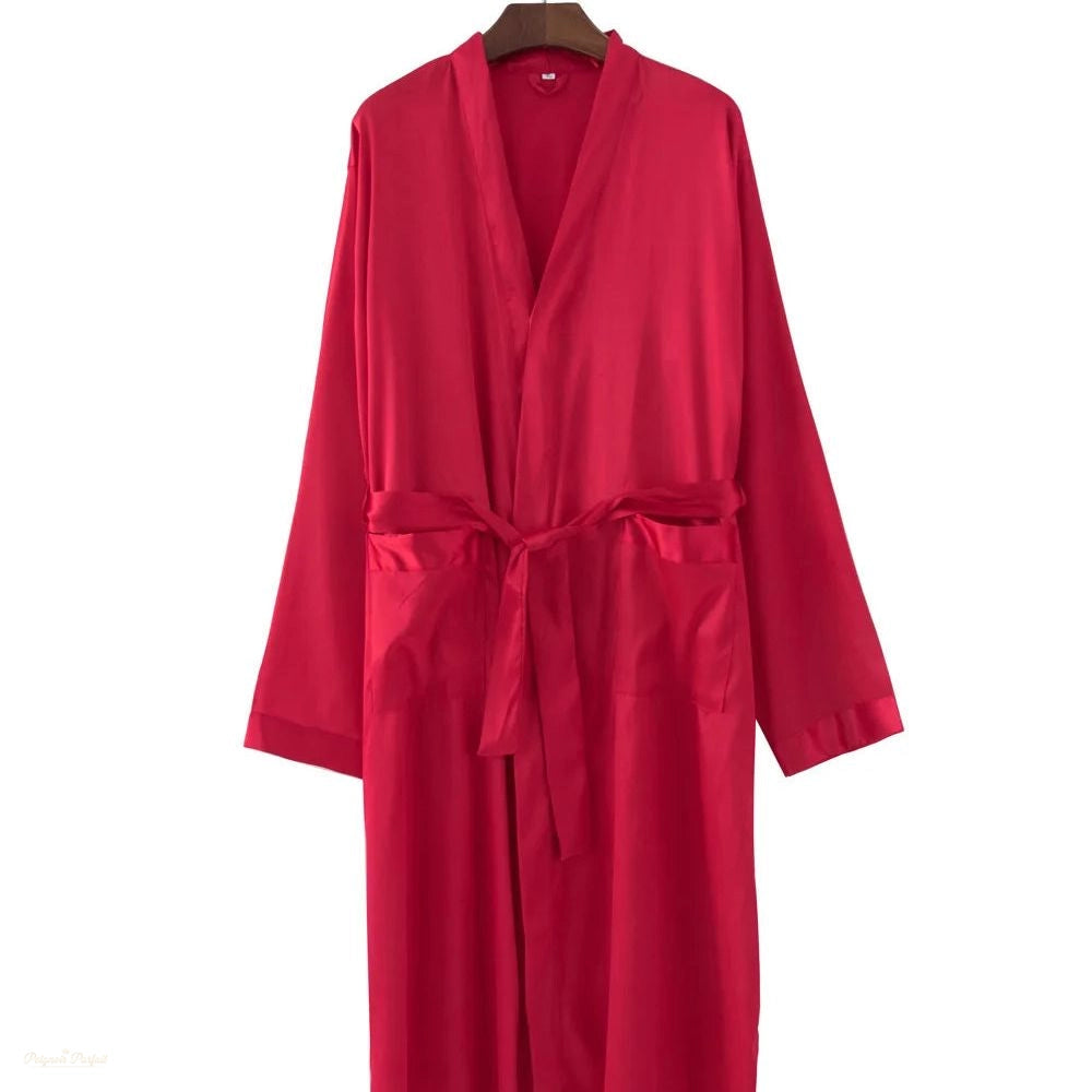 Peignoir Long Satiné Homme Rouge Vif Taille 3XL - Rouge Vif - XL