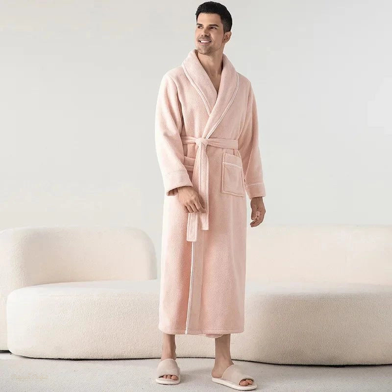 Peignoir Polaire Homme Rose Doux - Kimono Confortable - Rose Doux - M