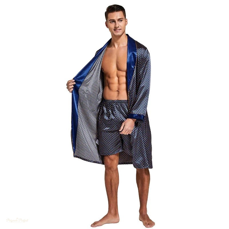 Peignoir Satin Bleu Saphir Homme - Ensemble Short - Bleu Saphir - XL