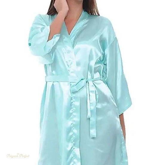 Peignoir Satin Court Femme Vert D'eau