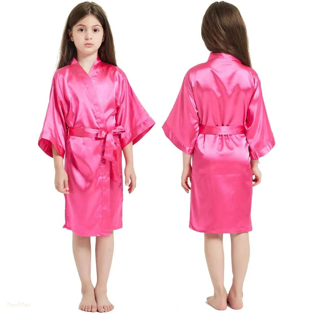 Peignoir Satin Enfant Rose Vif - Robe de Chambre Fille - Rose Vif - 130cm (6-7 ans)