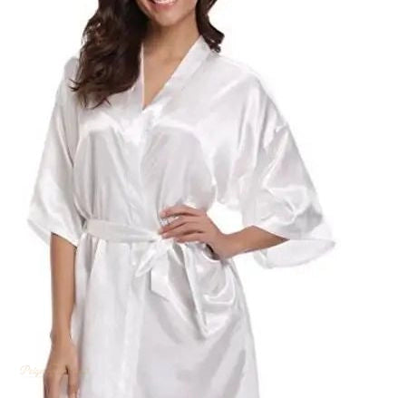 Peignoir Satin Femme Blanc Pur Kimono Court - Blanc Pur - S