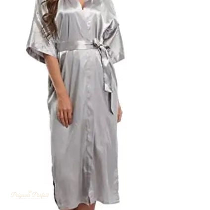 Peignoir Satin Femme Gris Perle - Robe Kimono - Gris Perle - L