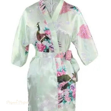 Peignoir Satin Femme Motif Grue Vert Menthe - Vert Menthe - XL