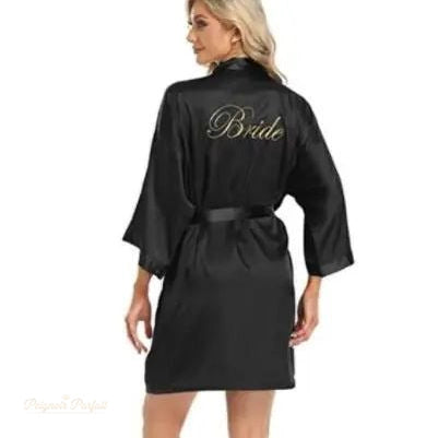 Peignoir Satin Femme Noir Brillant Inscription Bride - Noir Brillant - XL