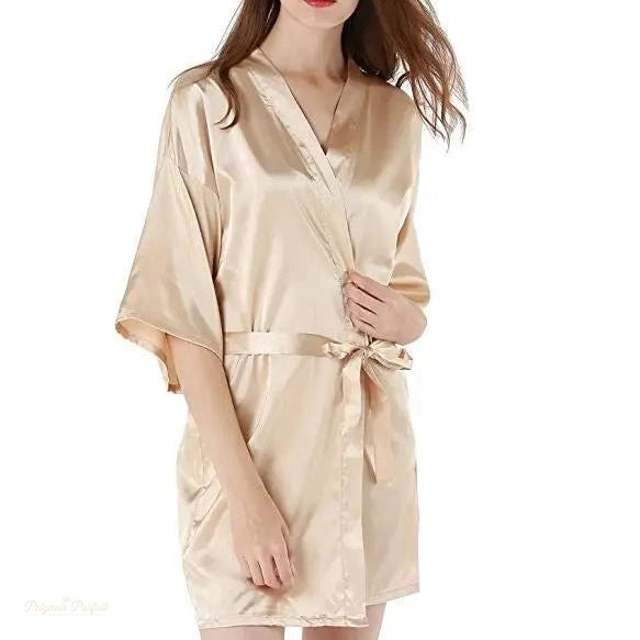 Peignoir Satin Femme - Robe Courte Confortable - XXL - Allemagne - Doré Satiné