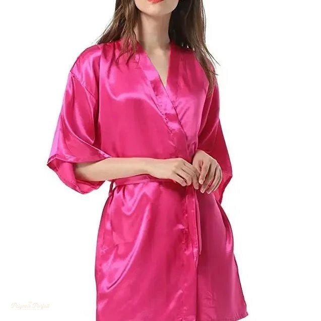 Peignoir Satin Femme - Robe de Chambre Courte Confortable - XXL - États-Unis - Rose Vif