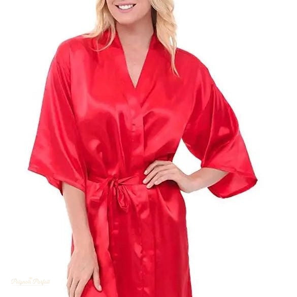 Peignoir Satin Femme Rouge Passion - Kimono Robe Courte - Rouge Passion - M