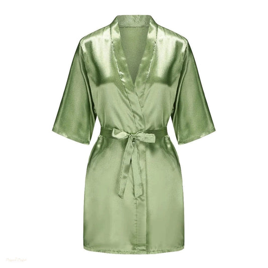 Peignoir Satin Femme Tailles Grandes Vert Sauge - 1