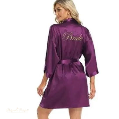 Peignoir Satin Femme Violet Roi Bride - Violet Roi - XXL