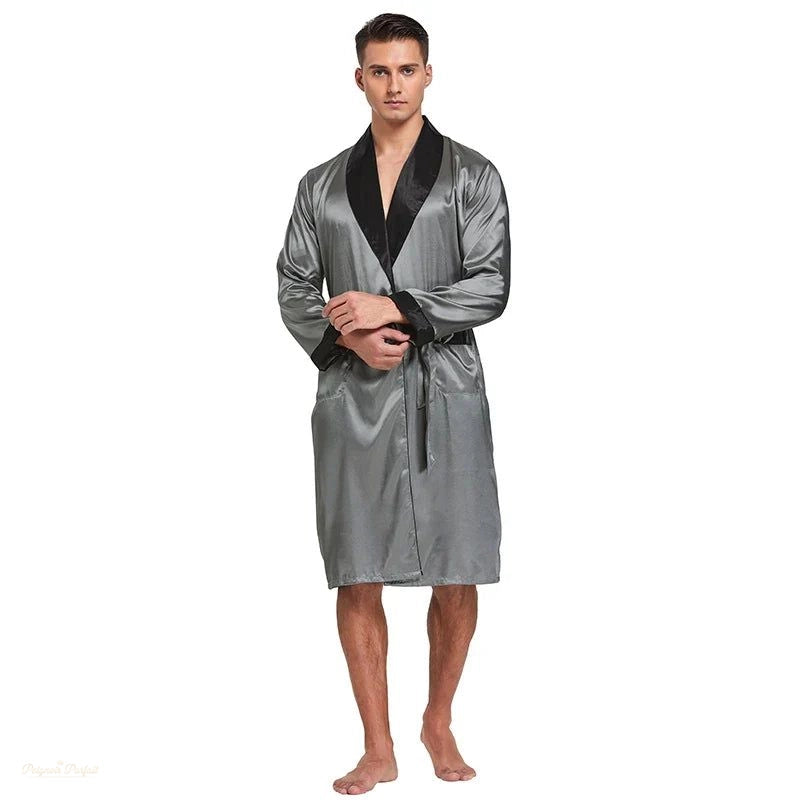 Peignoir Satin Gris Perle Homme - Ensemble Kimono - Gris Perle - XXL
