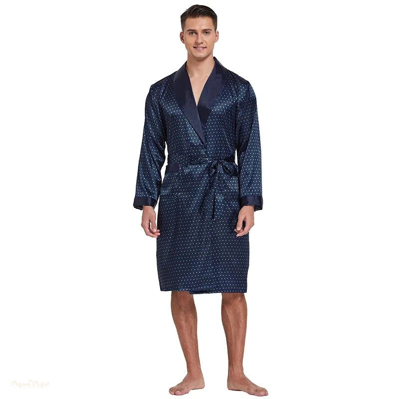 Peignoir Satin Homme Bleu Nuit À - Kimono Manches Longues - Bleu Nuit À - XXL