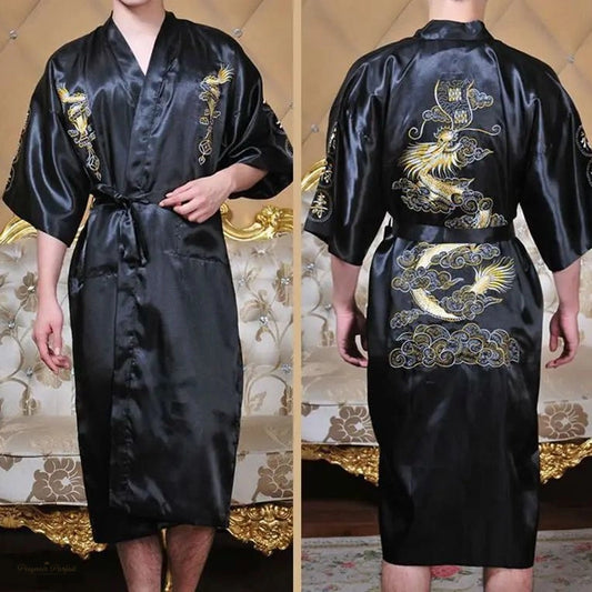 Peignoir Satin Homme Dragon Brodé Classique - 1