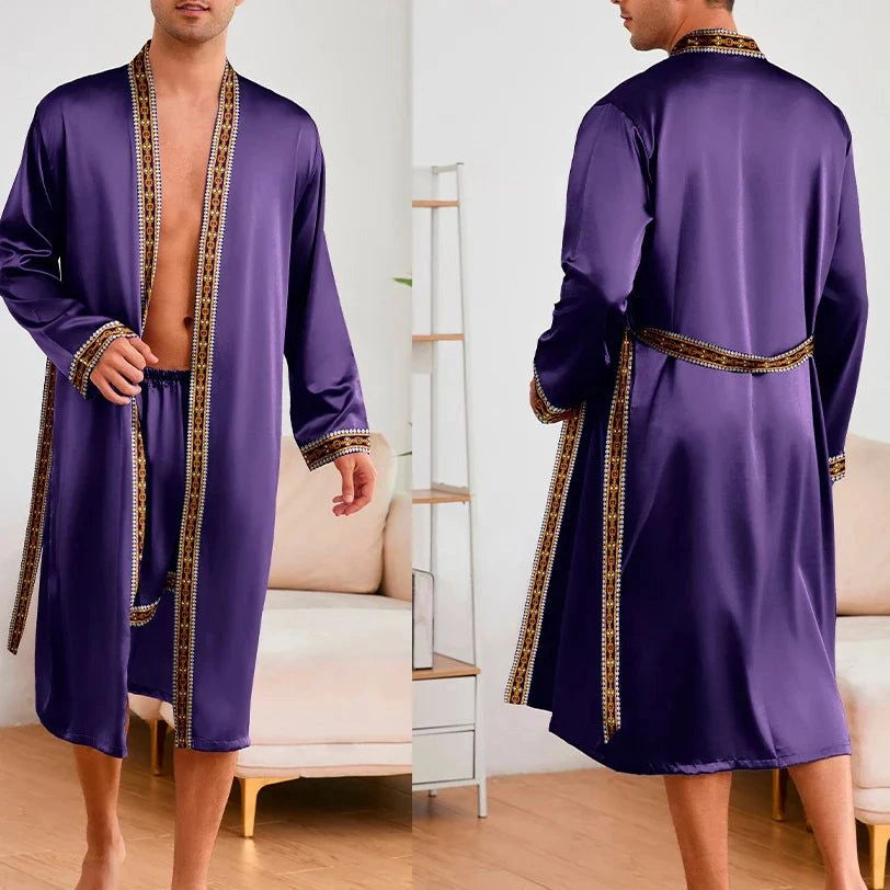 Peignoir Satin Homme Violet Élégant - Ensemble 2 Pièces - Violet Élégant - L