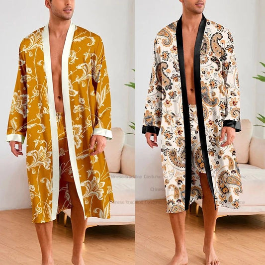Peignoir Satin Léopard Homme - Ensemble 2 Pièces Kimono - 1