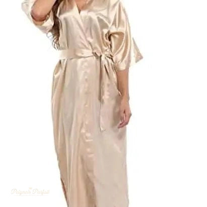 Peignoir Satin Long Femme Champagne Satiné - Champagne Satiné - XXL