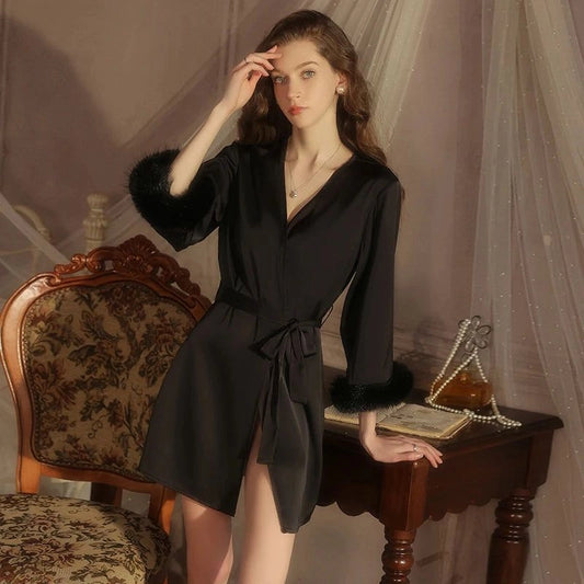 Peignoir Satin Luxe Femme Manches Longues - 1