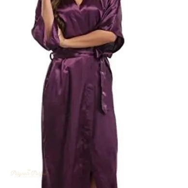 Peignoir Satin Mauve Élégant Femme - Robe Kimono - Mauve Élégant - XXXXL