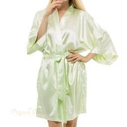 Peignoir Satin Menthe Douce Femme Kimono Court - Menthe Douce - S