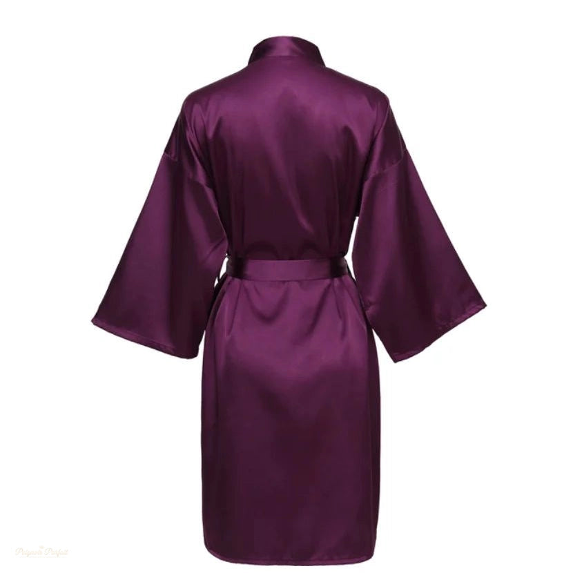 Peignoir Satin Violet Élégant - Kimono Femme Mariage - Violet Élégant - S