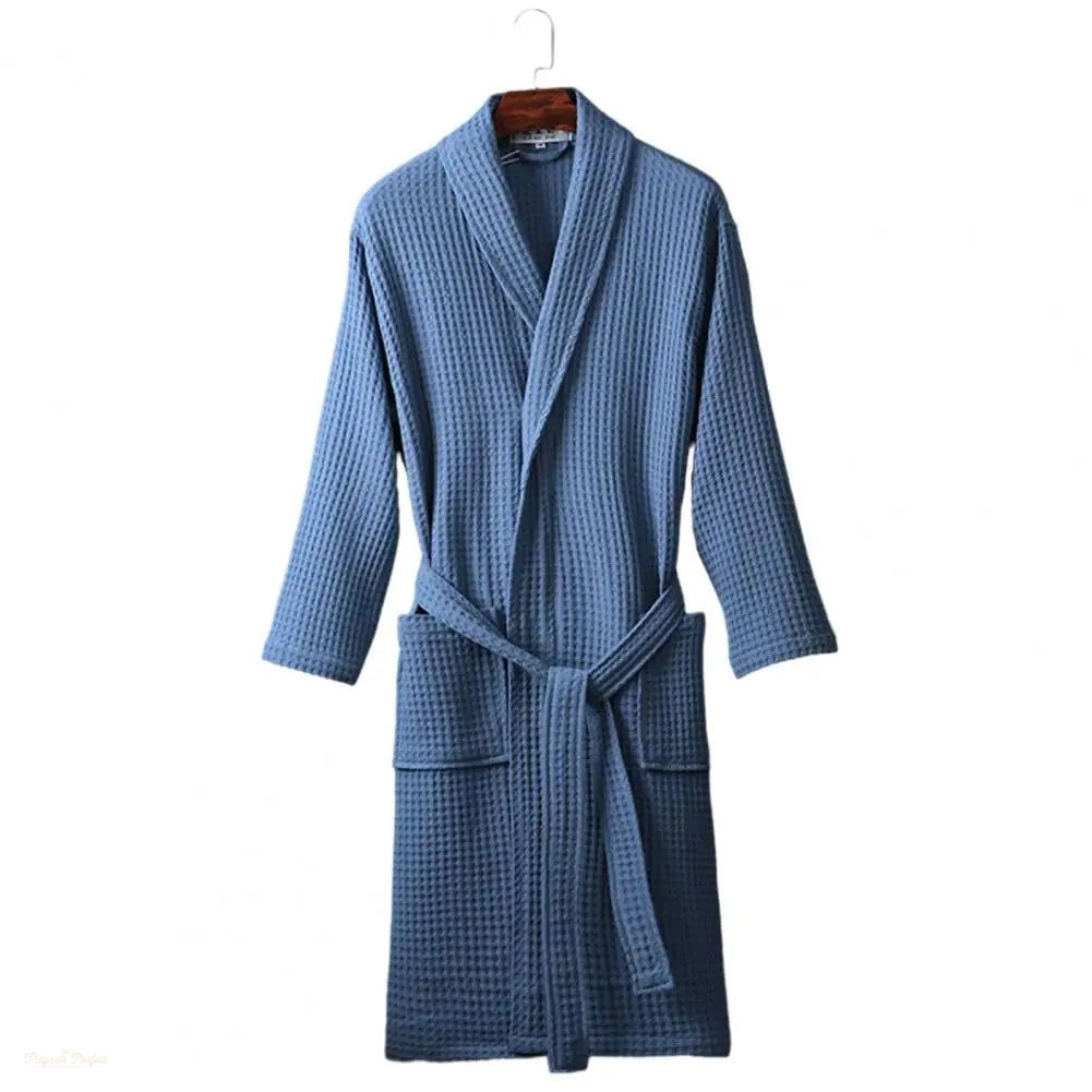 Peignoir Waffle Bleu Océan Homme Col V - Bleu Océan - M - Chine