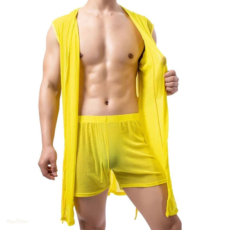 Pyjama Homme Débardeur Short Jaune Vif Été - Jaune Vif - XL