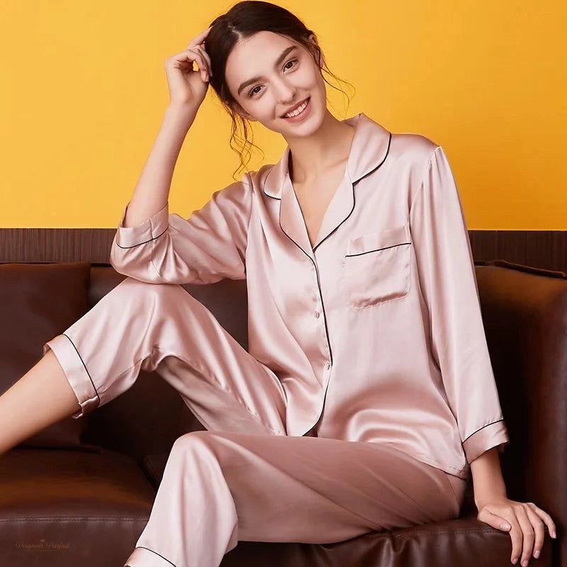 Pyjama Soie Rose Femme Manches Longues - Rose Soie - M
