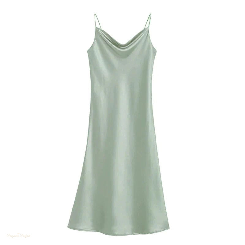 Robe Satin Longue Femme Vert Menthe - Loungewear Élégant - Vert Menthe - L