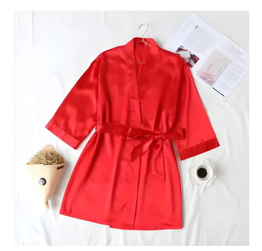 Summer Red Chinese Bride Wedding Robe Satin Sleepwear Women