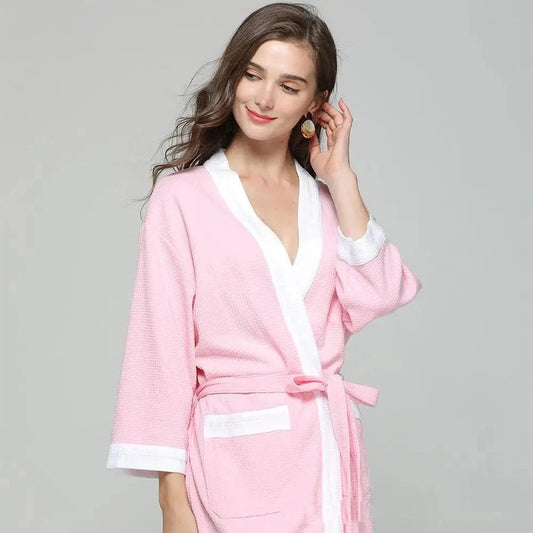 Women's Cotton Waffle Bathrobe - Pink