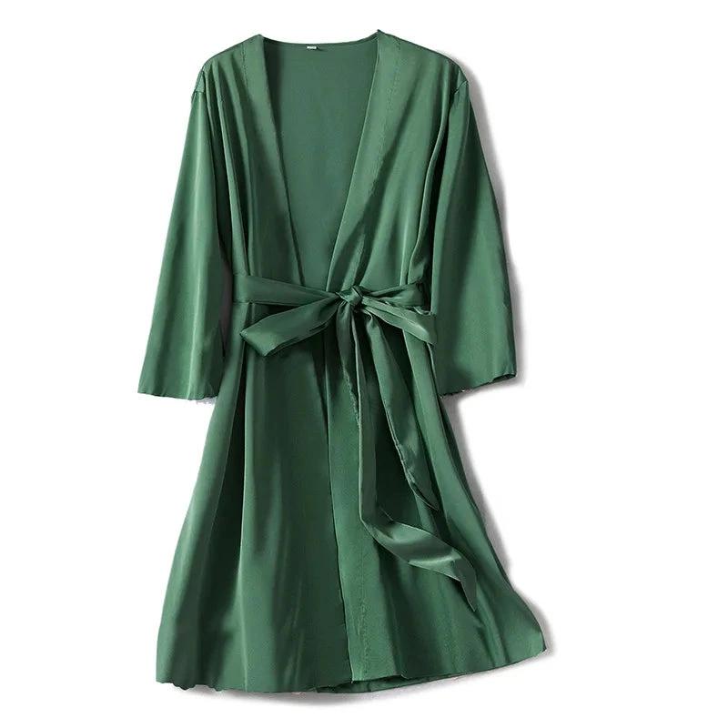 Robe satinée verte femme