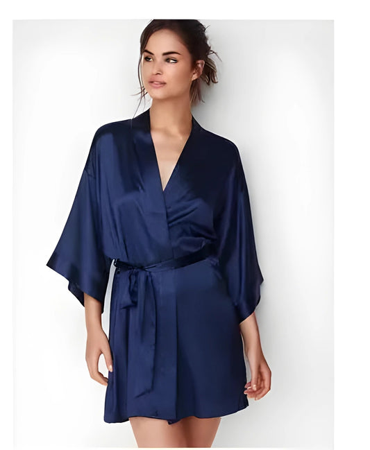 Summer Navy Chinese Bride Wedding Robe Satin Sleepwear Women