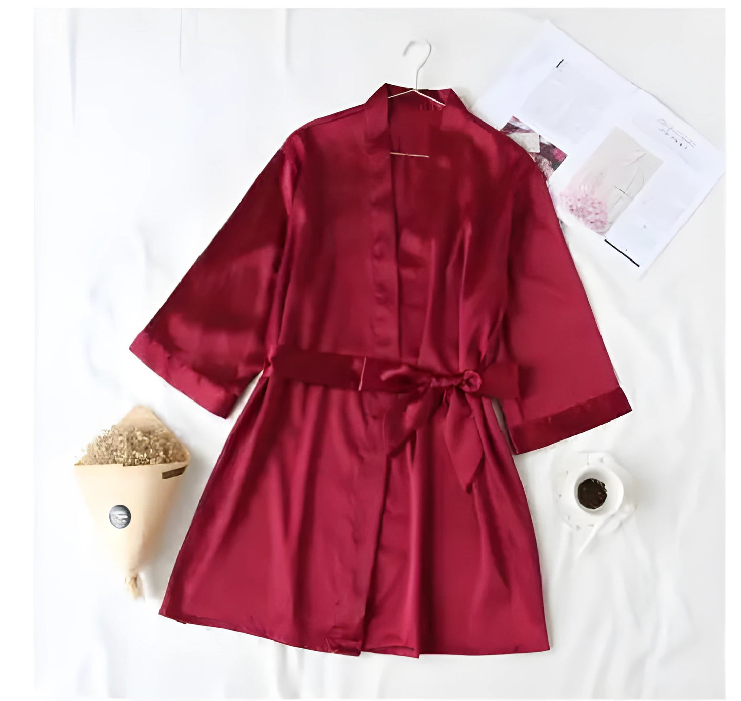 Summer Wine Red Chinese Bride Wedding Robe Satin Sleepwear Women