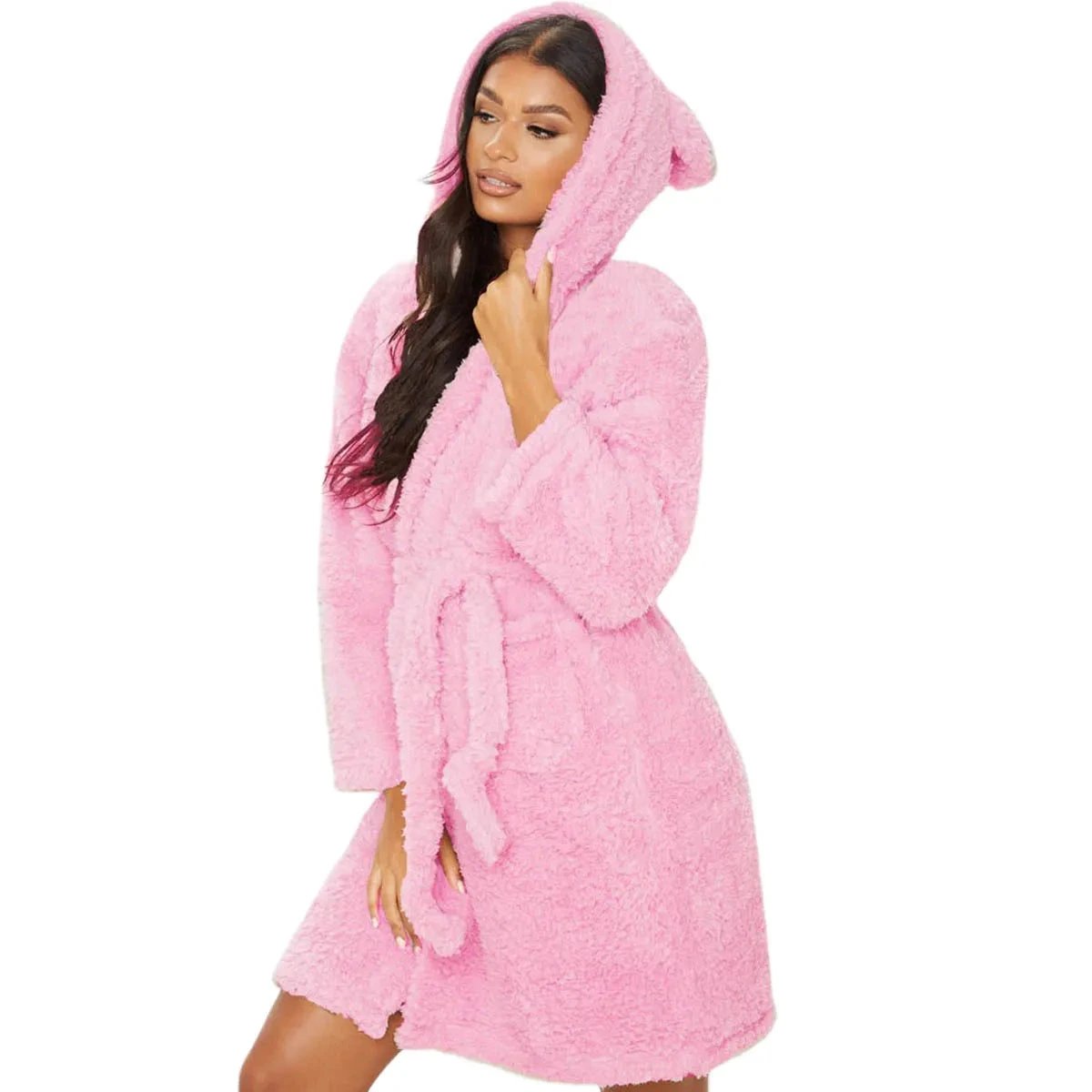 Winter Warm Casual Robe Femme à Capuche Rose